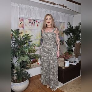 Olive Leopard Print Sleeveless Jumpsuit